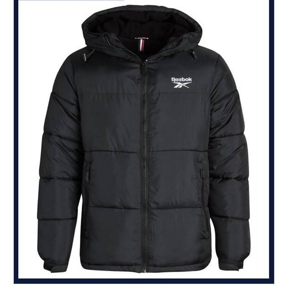 Reebok Faux Fur Insulated Puffer Jacket SIZE SMALL Mens Winter Coat Hooded Black